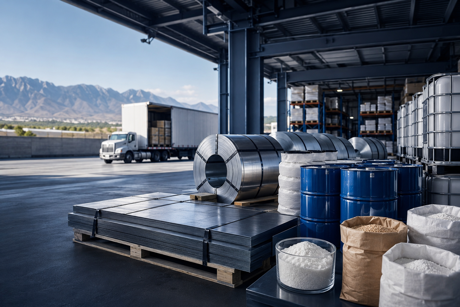 Materias primas, acero y suministros preparados para distribución
